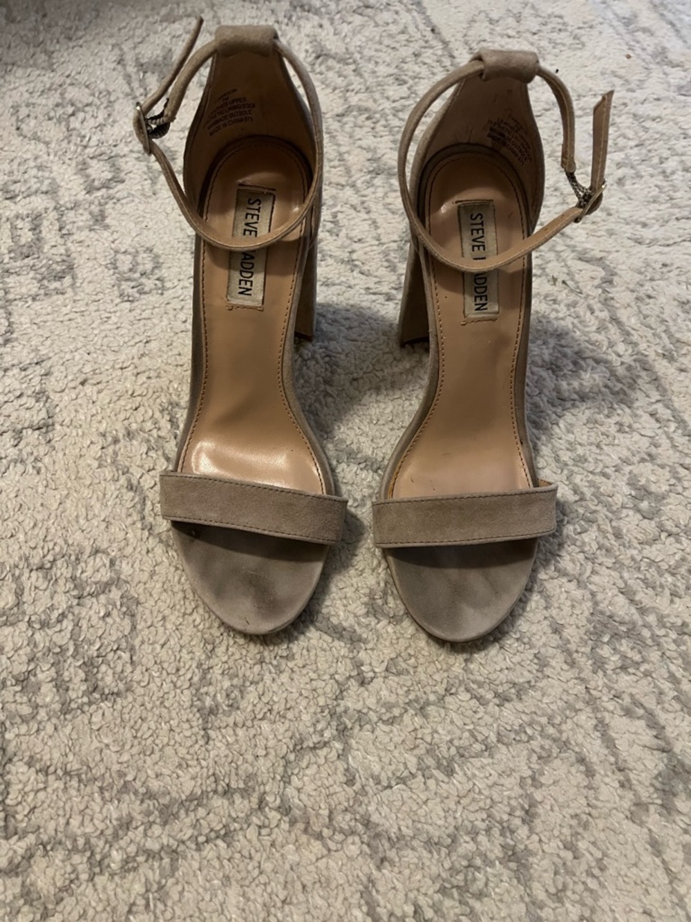Steve Madden Neutral Suede Ankle-Strap Block Heels